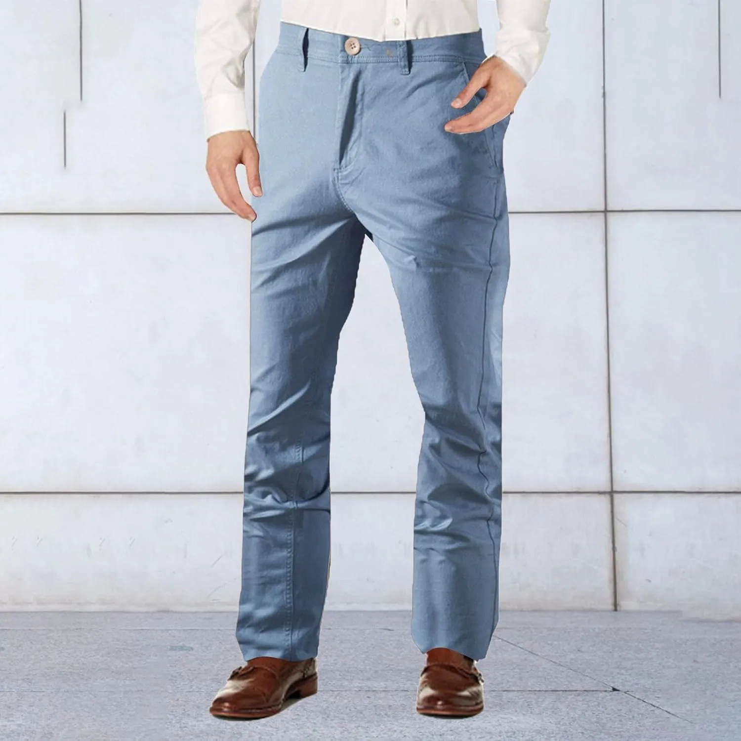 Work Pants for Men Fleece Chinos Trousers Expandable Waist Flat Front Skinny Suit Pants Tapered Straight Leg Golf Dress Pants