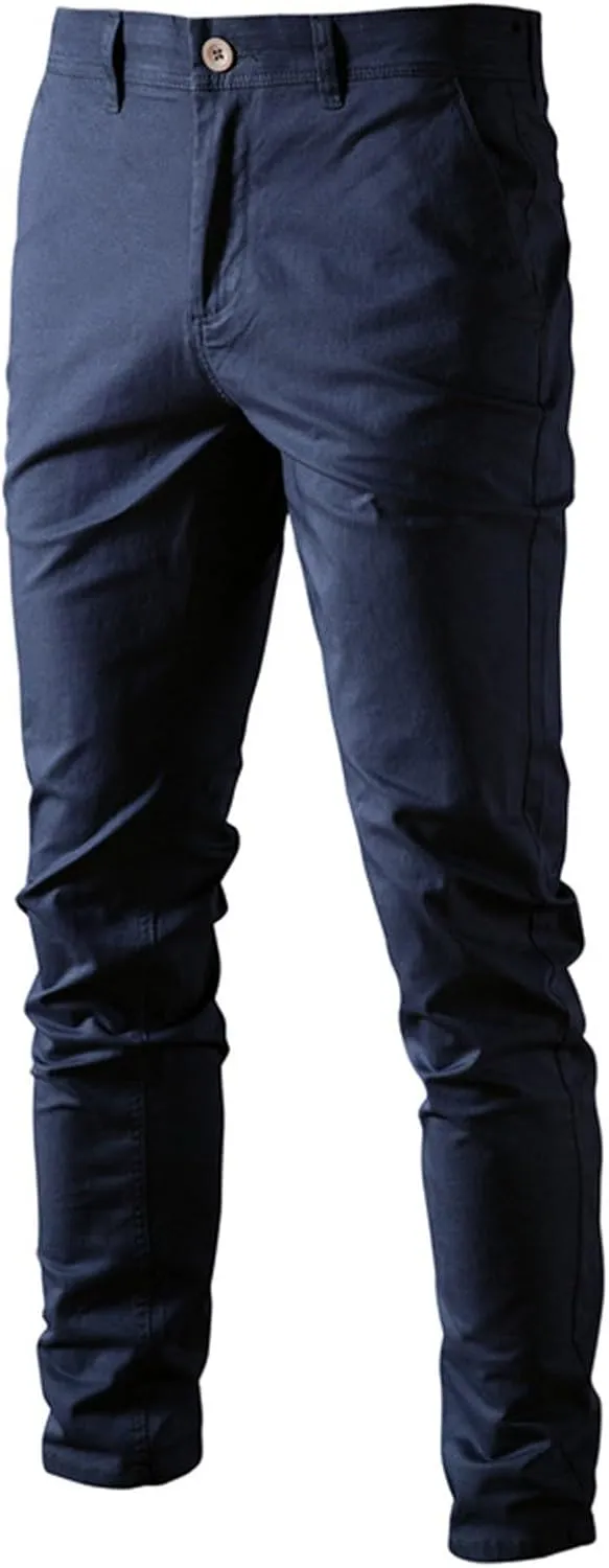Work Pants for Men Fleece Chinos Trousers Expandable Waist Flat Front Skinny Suit Pants Tapered Straight Leg Golf Dress Pants
