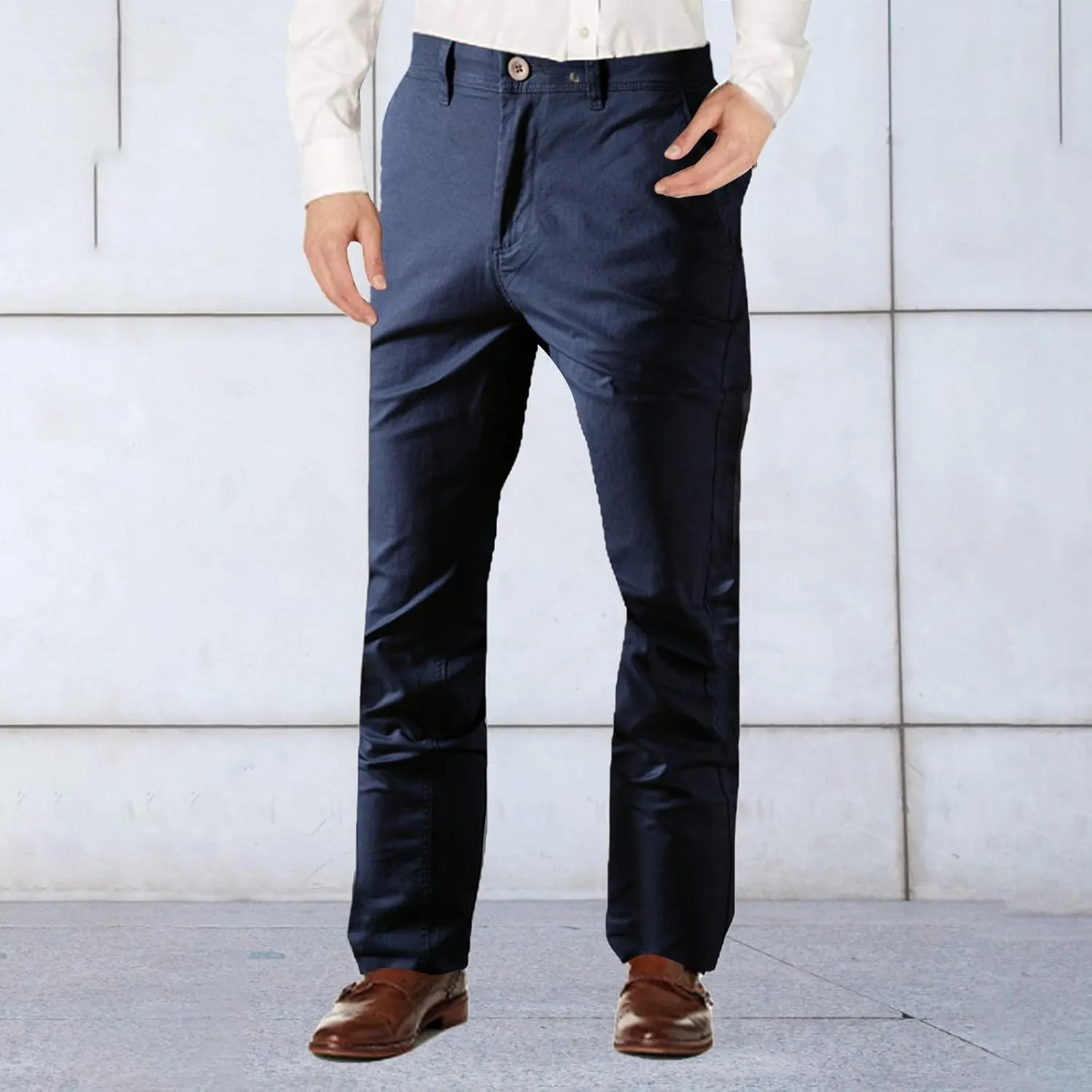 Work Pants for Men Fleece Chinos Trousers Expandable Waist Flat Front Skinny Suit Pants Tapered Straight Leg Golf Dress Pants