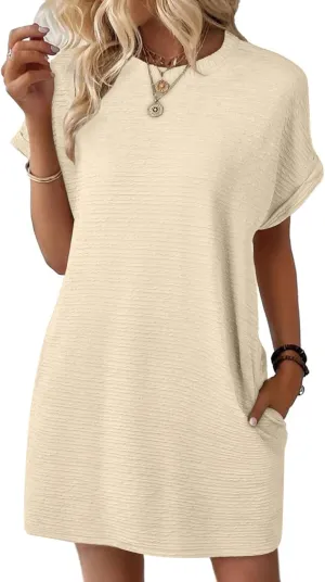 Xiaojmake Womens Summer Chiffon Dress 2025 Fashion Short Sleeve Spring Mini Tshirt Shift Dress Casual Beach Vacation Sundress