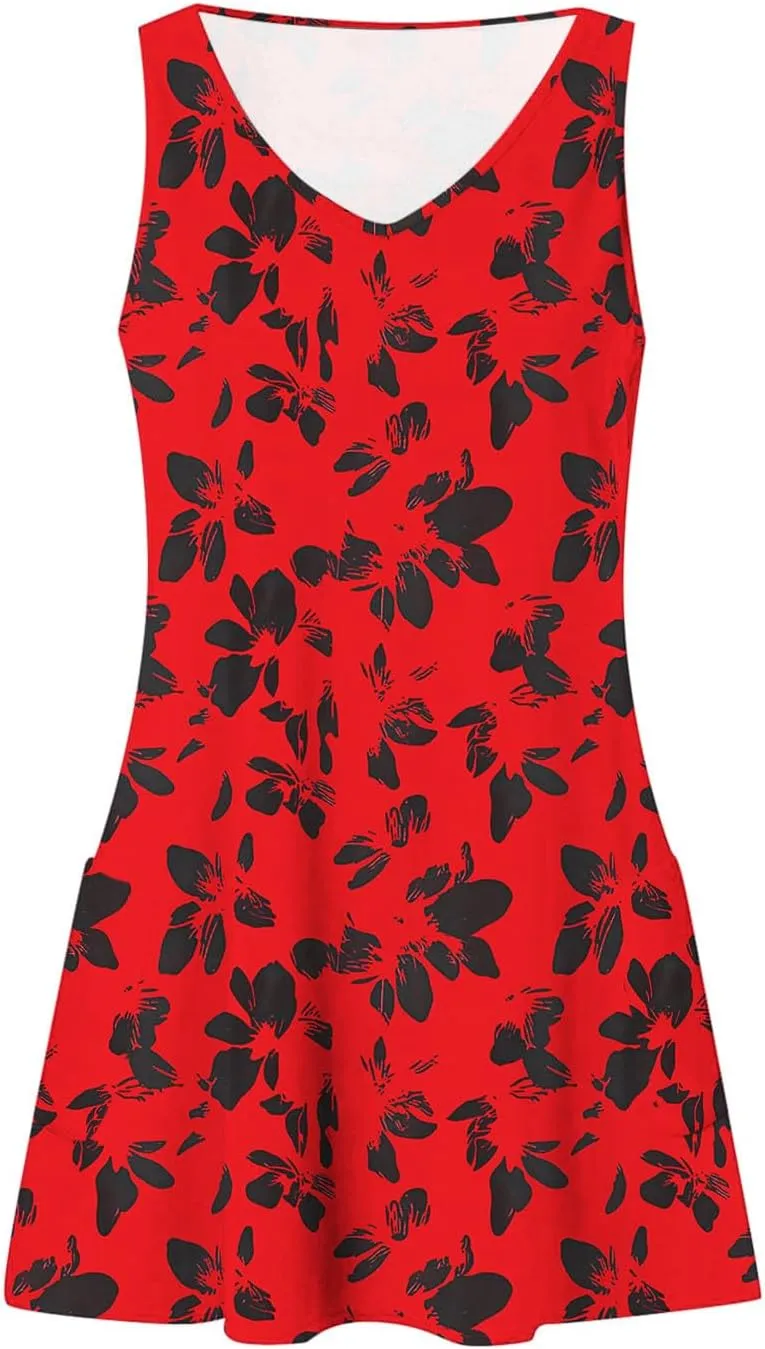 Xiaojmake Women's Summer Dresses Beach Travel Casual Sleeveless Floral Printed Tank Dress Loose Ruffle Sundress with Pockets