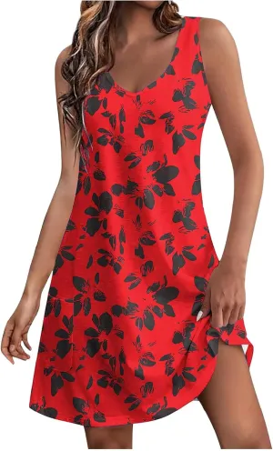 Xiaojmake Women's Summer Dresses Beach Travel Casual Sleeveless Floral Printed Tank Dress Loose Ruffle Sundress with Pockets