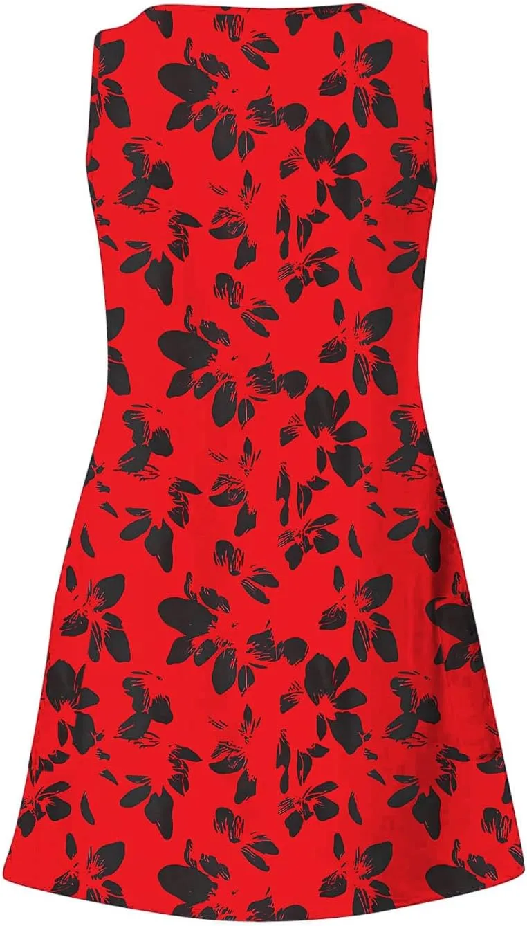 Xiaojmake Women's Summer Dresses Beach Travel Casual Sleeveless Floral Printed Tank Dress Loose Ruffle Sundress with Pockets