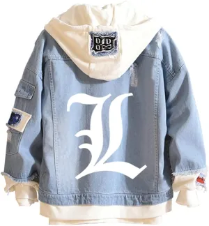 Yagami Light Jeans Jacket Anime Deathnotes Amane Cosplay Denim Jacket Hoodie Casual Ripped Novelty Coat for Unisex