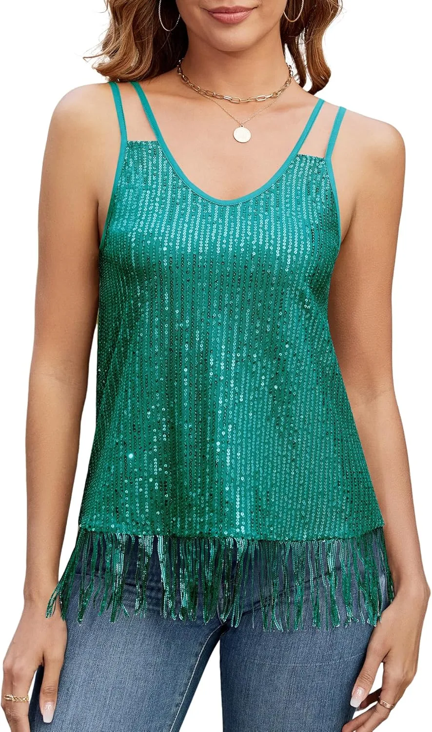 ZAFUL Women's Fashionable Loose Camisole top with Delicate Sequin Tassel Vest