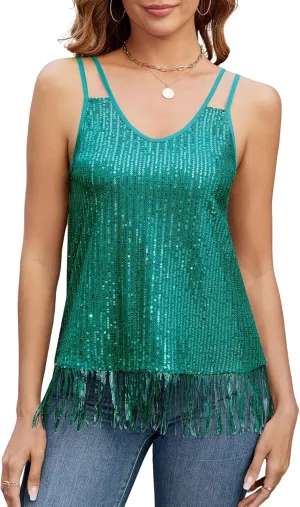 ZAFUL Women's Fashionable Loose Camisole top with Delicate Sequin Tassel Vest
