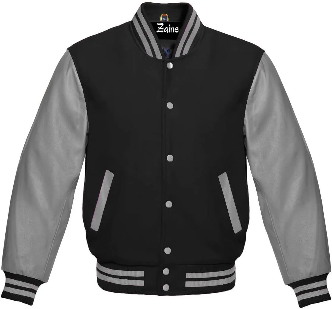 Zaine Enterprises The Best Men's Varsity Basketball Jackets Lettermen Baseball Bomber Jacket in Wool and Leather