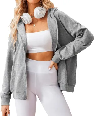 Zeagoo Women's Lightweight Hoodies Full Zip Up Oversized Sweatshirts with Pockets Long Sleeve Thin Casual Hooded Jackets
