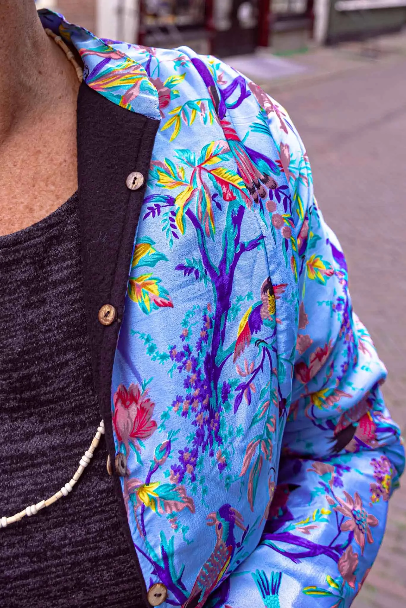 Zijden jacket- gevoerd jasje met fleece - vogels