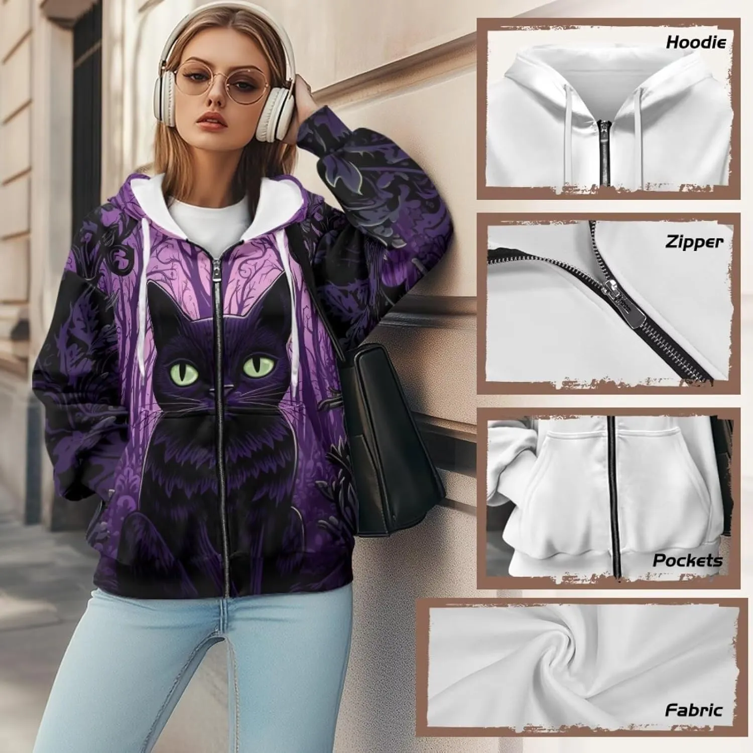 Zip Up Hoodies for Women Lightweight Hooded Jacket Oversized Sweatshirt with Pocket