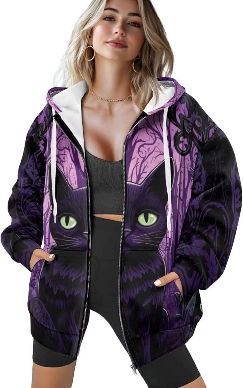 Zip Up Hoodies for Women Lightweight Hooded Jacket Oversized Sweatshirt with Pocket