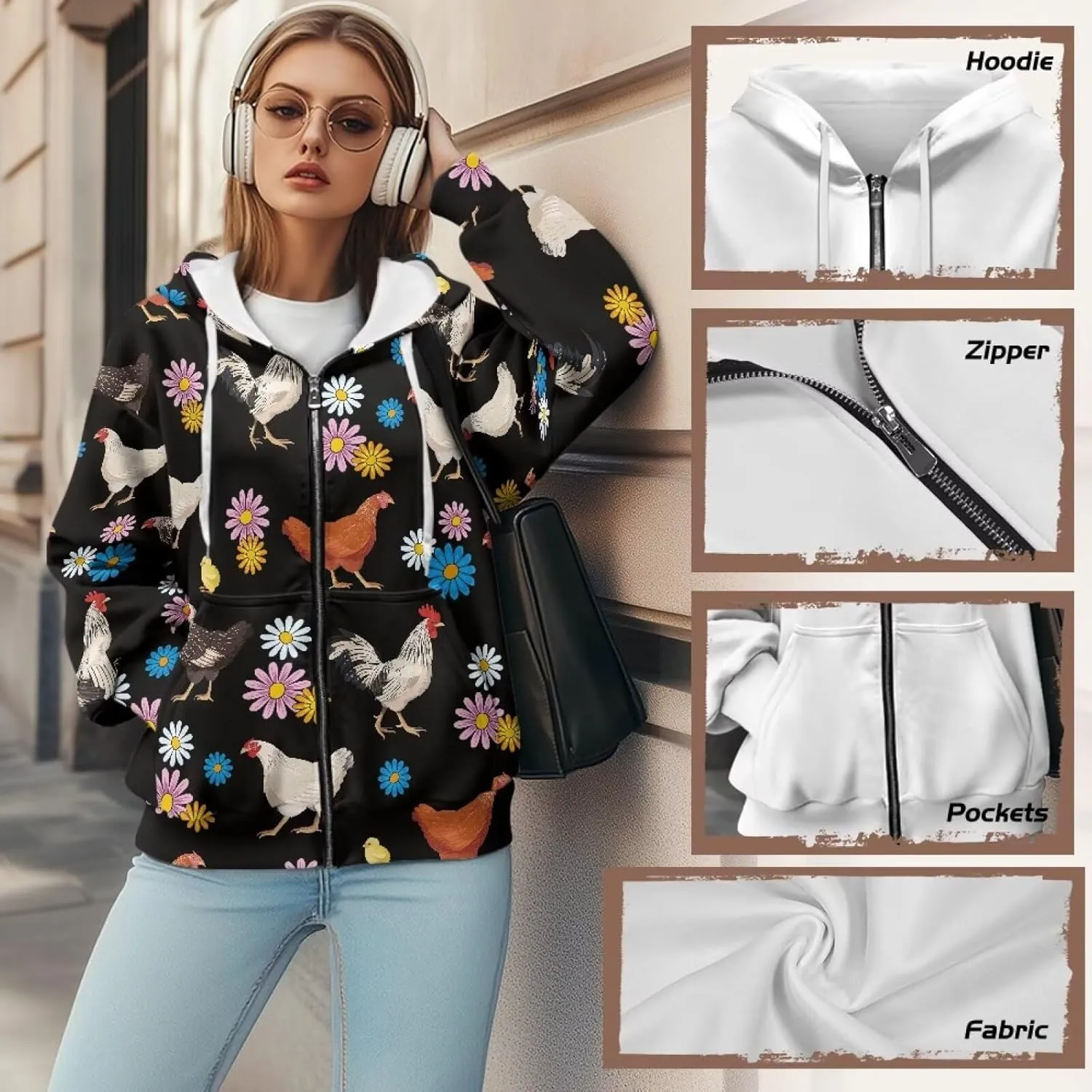 ZOUTAIRONG Hoodies for Women Zip Up Hoodie Oversize Sweatshirt Womens Jackets with Pocket