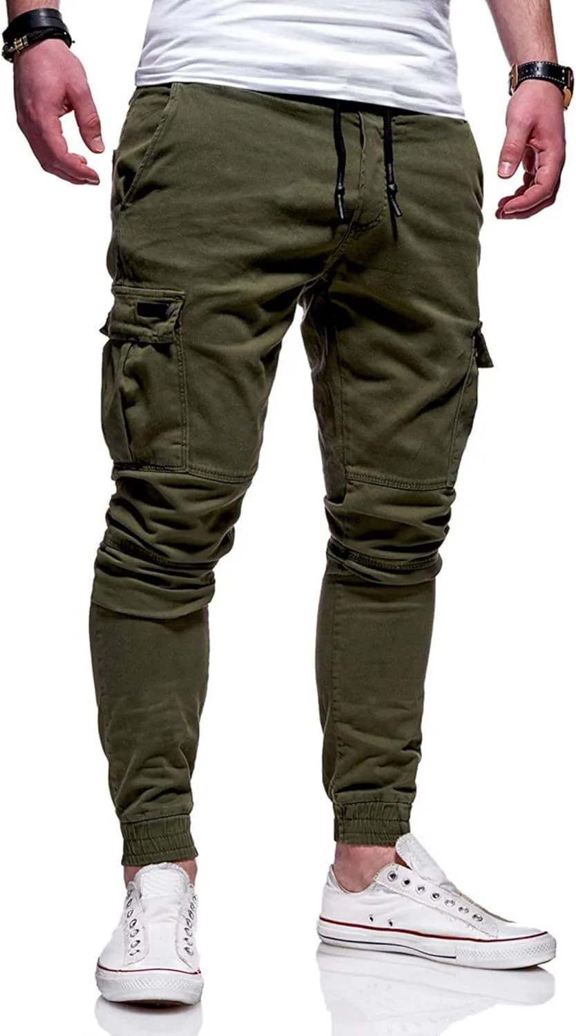 ZWRXW Sweatpants for Men Casual Joggers Chino Cargo Pants Drawstring Elastic Waist Hiking Outdoor Twill Track Trousers