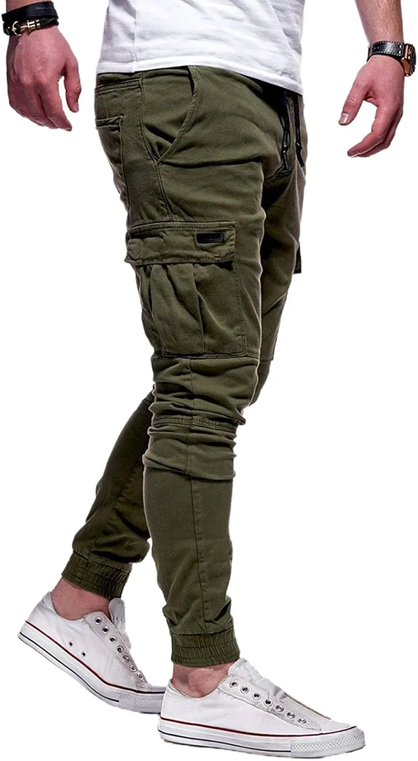 ZWRXW Sweatpants for Men Casual Joggers Chino Cargo Pants Drawstring Elastic Waist Hiking Outdoor Twill Track Trousers