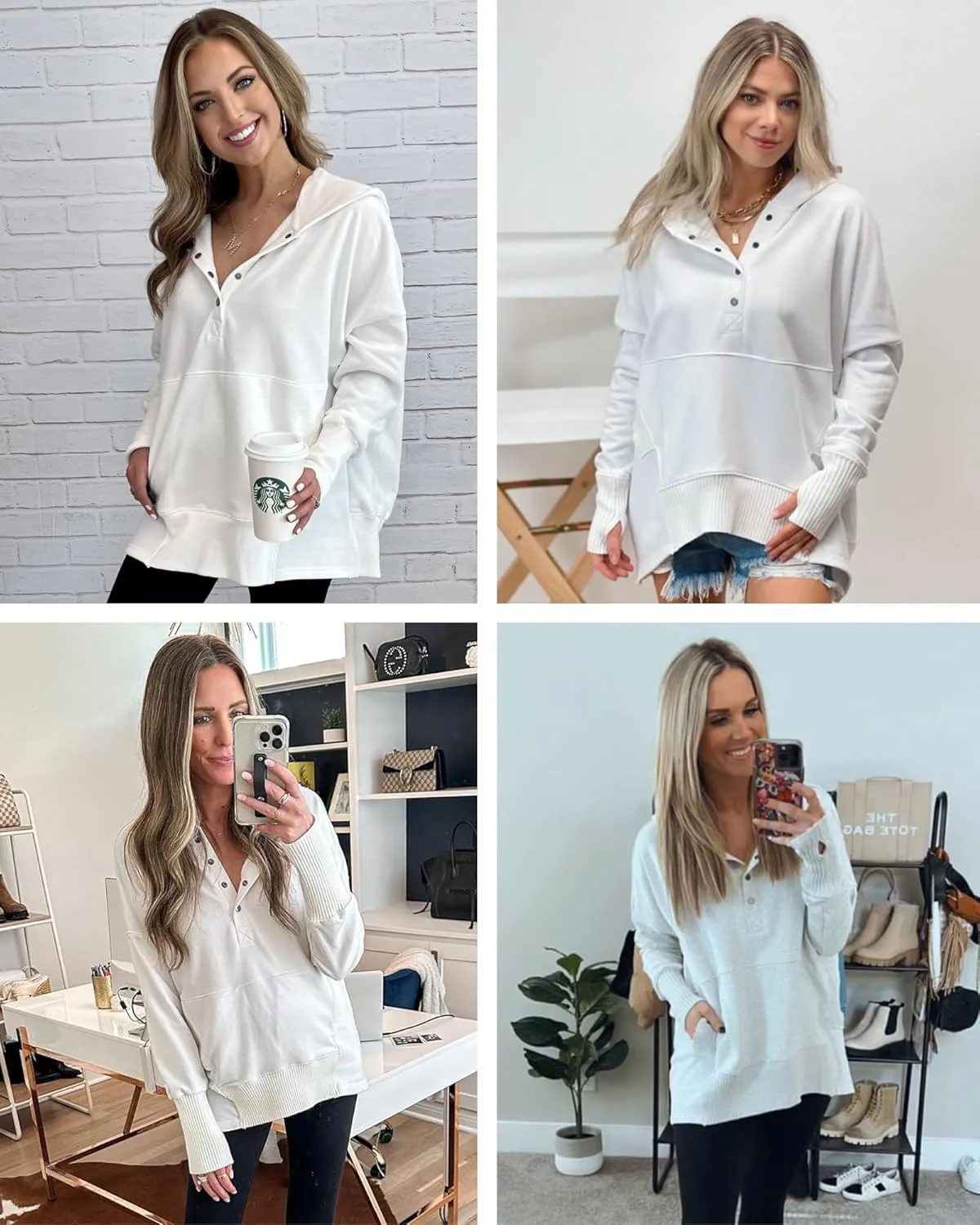 Zwurew Hoodies for Women Oversized Sweatshirt Pullover Long Sleeve Tops Henley Shirt with Pocket