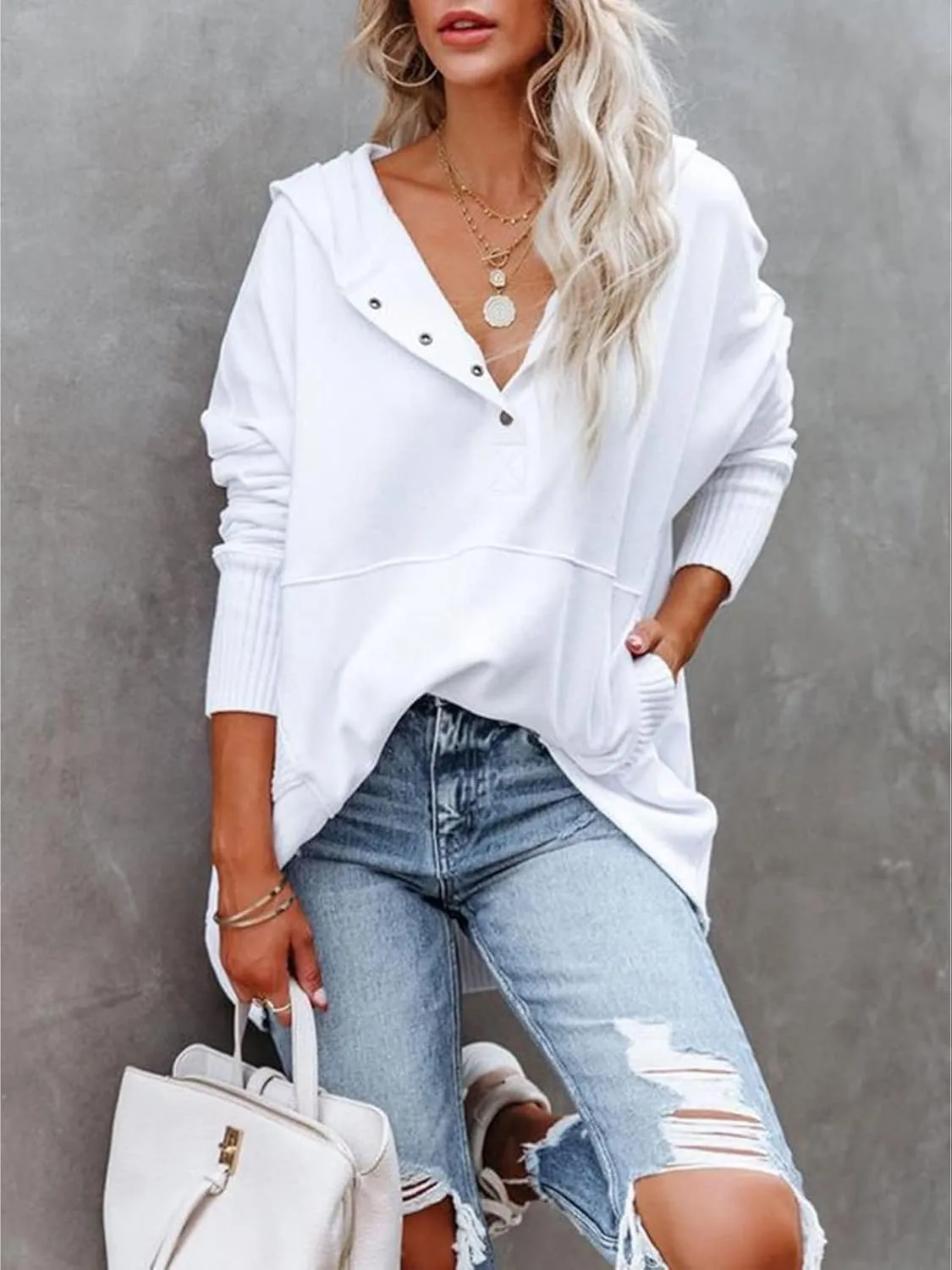 Zwurew Hoodies for Women Oversized Sweatshirt Pullover Long Sleeve Tops Henley Shirt with Pocket
