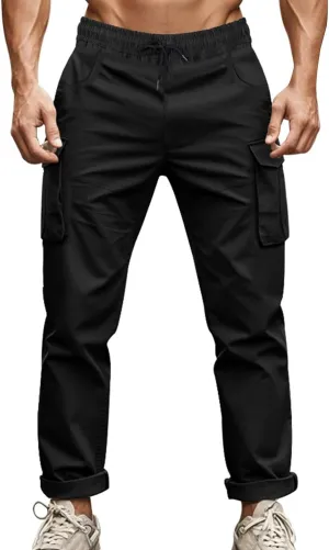ZYXTIM Cargo Sweatpants for Men Elastic Waist Work Joggers Trousers Stretch Casual Tactical Work Bottoms with Multi Pockets