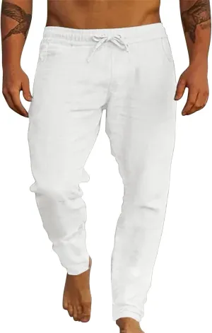 ZYXTIM Cotton Linen Casual Pants for Men Lightweight Cool Dry Summer Beach Trousers Elastic Waist Sport Cycling Yoga Pants