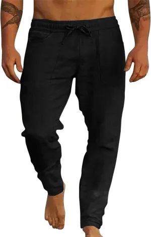 ZYXTIM Cotton Linen Casual Pants for Men Lightweight Cool Dry Summer Beach Trousers Elastic Waist Sport Cycling Yoga Pants