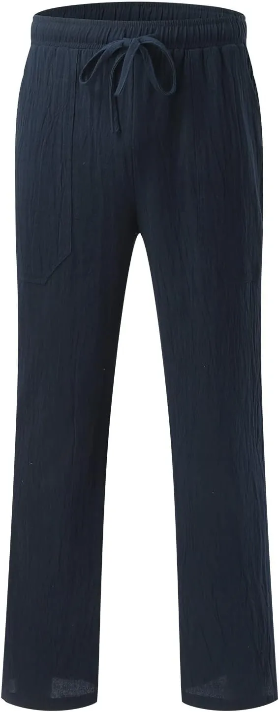 ZYXTIM Cotton Linen Casual Pants for Men Lightweight Cool Dry Summer Beach Trousers Elastic Waist Sport Cycling Yoga Pants
