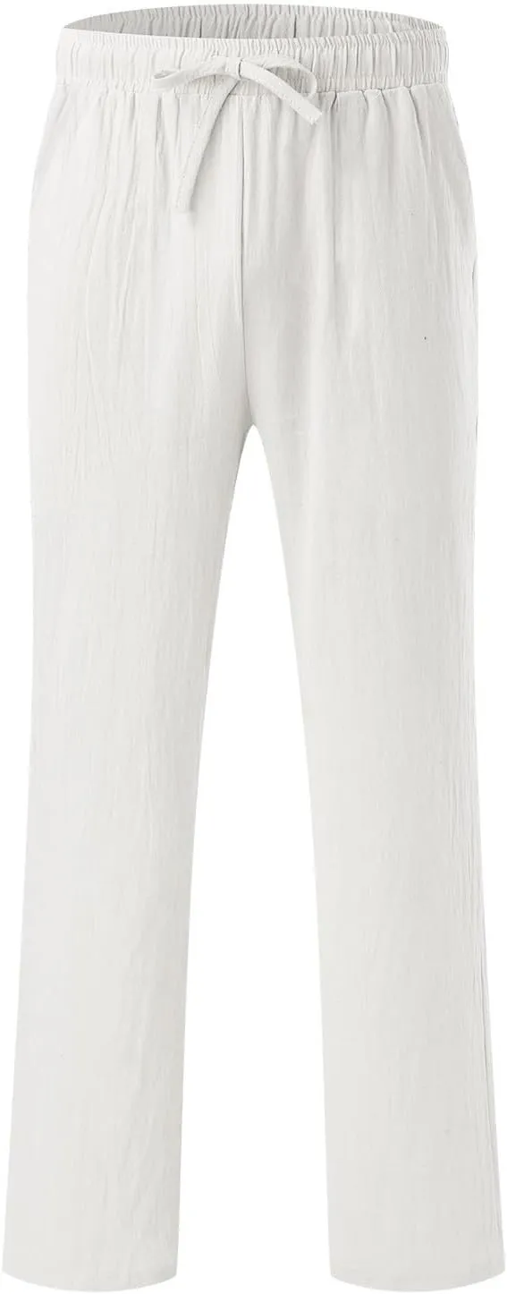ZYXTIM Cotton Linen Casual Pants for Men Lightweight Cool Dry Summer Beach Trousers Elastic Waist Sport Cycling Yoga Pants