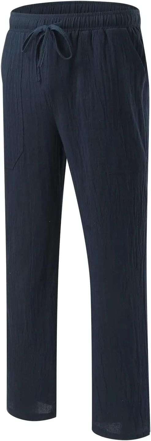 ZYXTIM Cotton Linen Casual Pants for Men Lightweight Cool Dry Summer Beach Trousers Elastic Waist Sport Cycling Yoga Pants