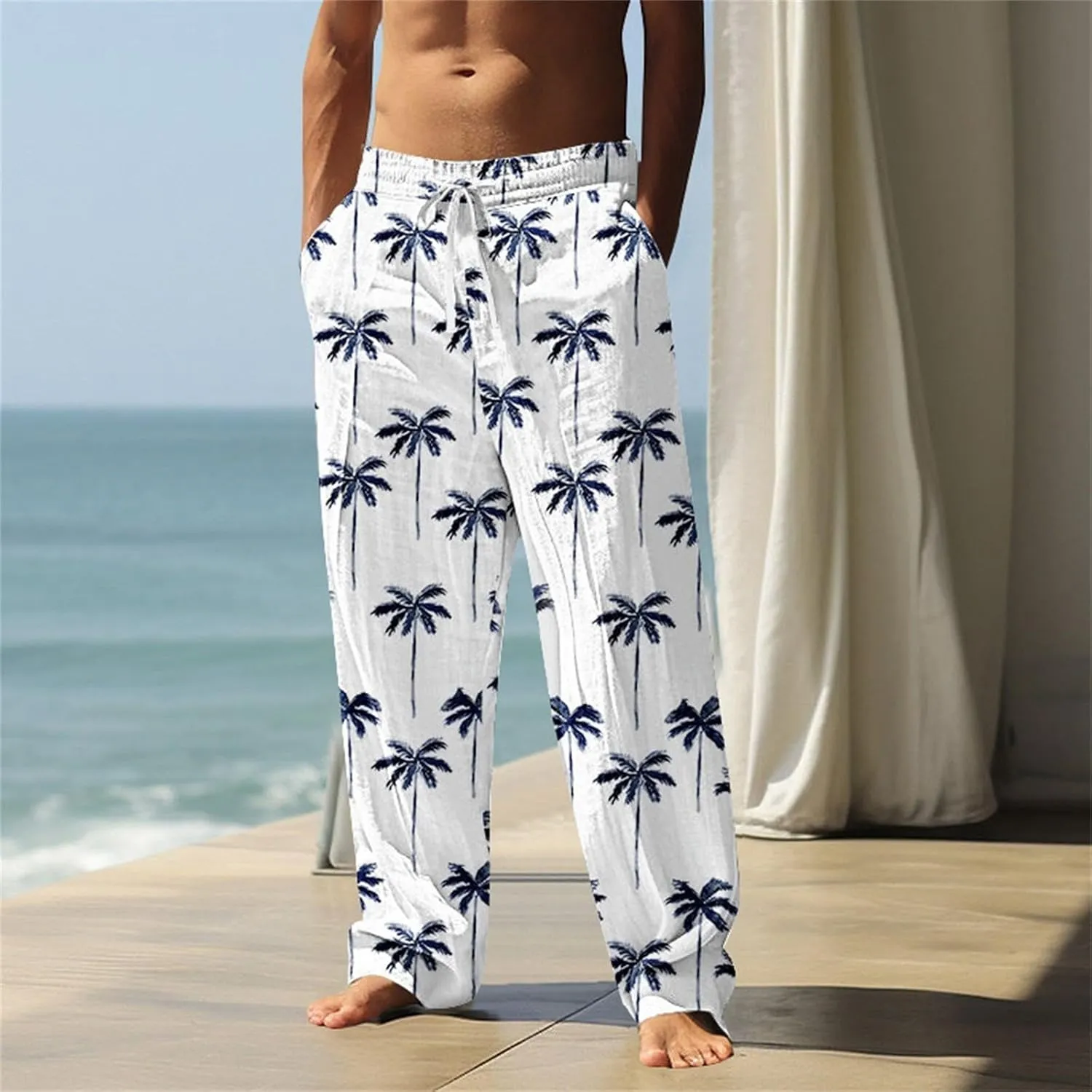 ZYXTIM Hawaiian Beach Summer Pants for Men Cute Graphic Straight Leg Fashion Travel Casual Trousers Loose Comfy Loungewear