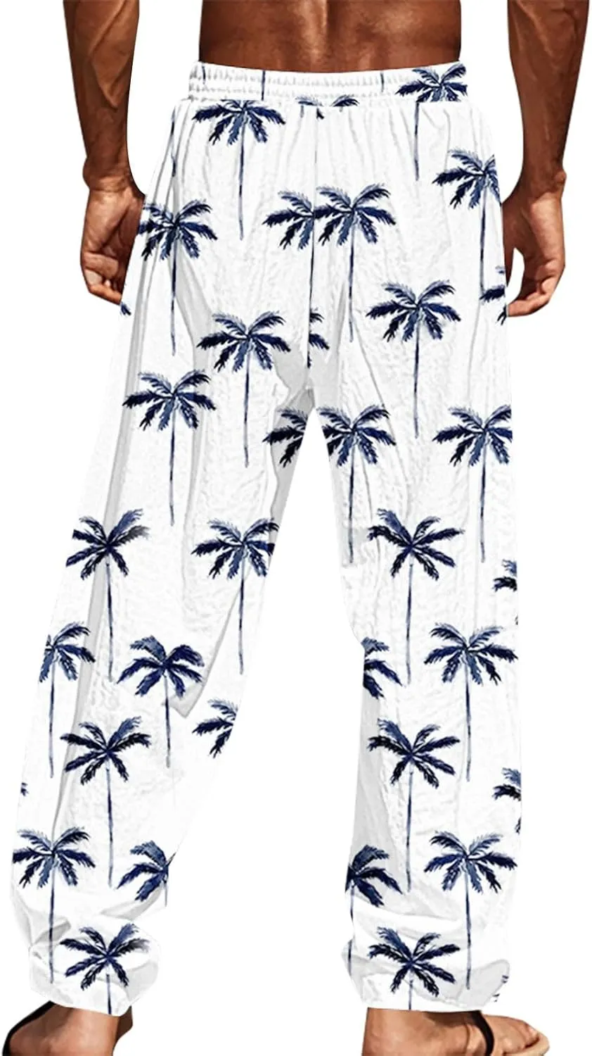 ZYXTIM Hawaiian Beach Summer Pants for Men Cute Graphic Straight Leg Fashion Travel Casual Trousers Loose Comfy Loungewear
