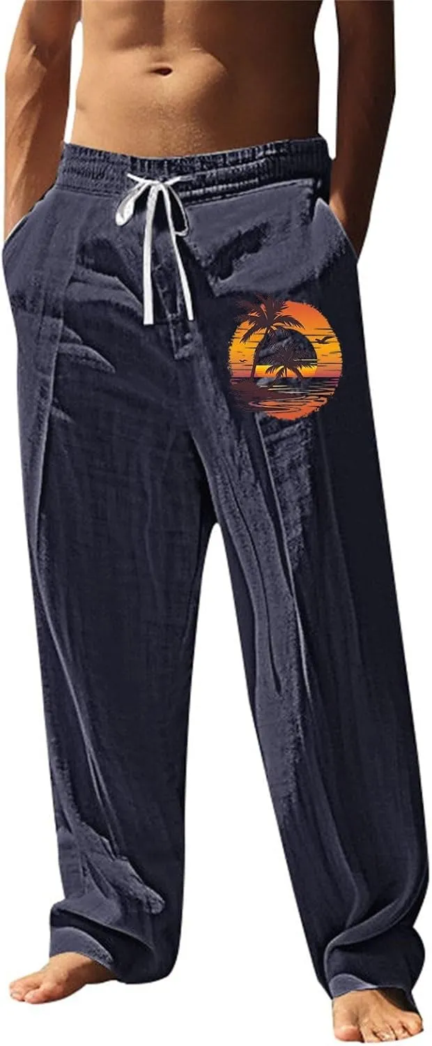 ZYXTIM Holiday Casual Trousers for Men Funny Pattern Hawaiian Sport Yoga Pant Fashion Lounge Summer Beach Bottoms with Pocket