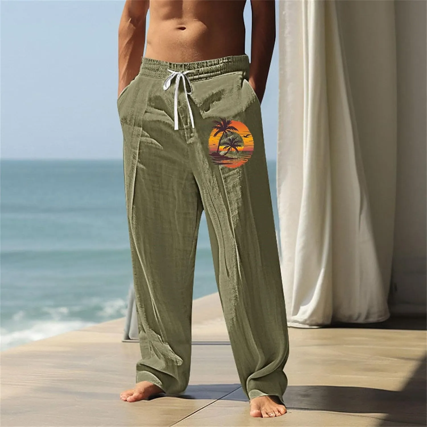 ZYXTIM Holiday Casual Trousers for Men Funny Pattern Hawaiian Sport Yoga Pant Fashion Lounge Summer Beach Bottoms with Pocket