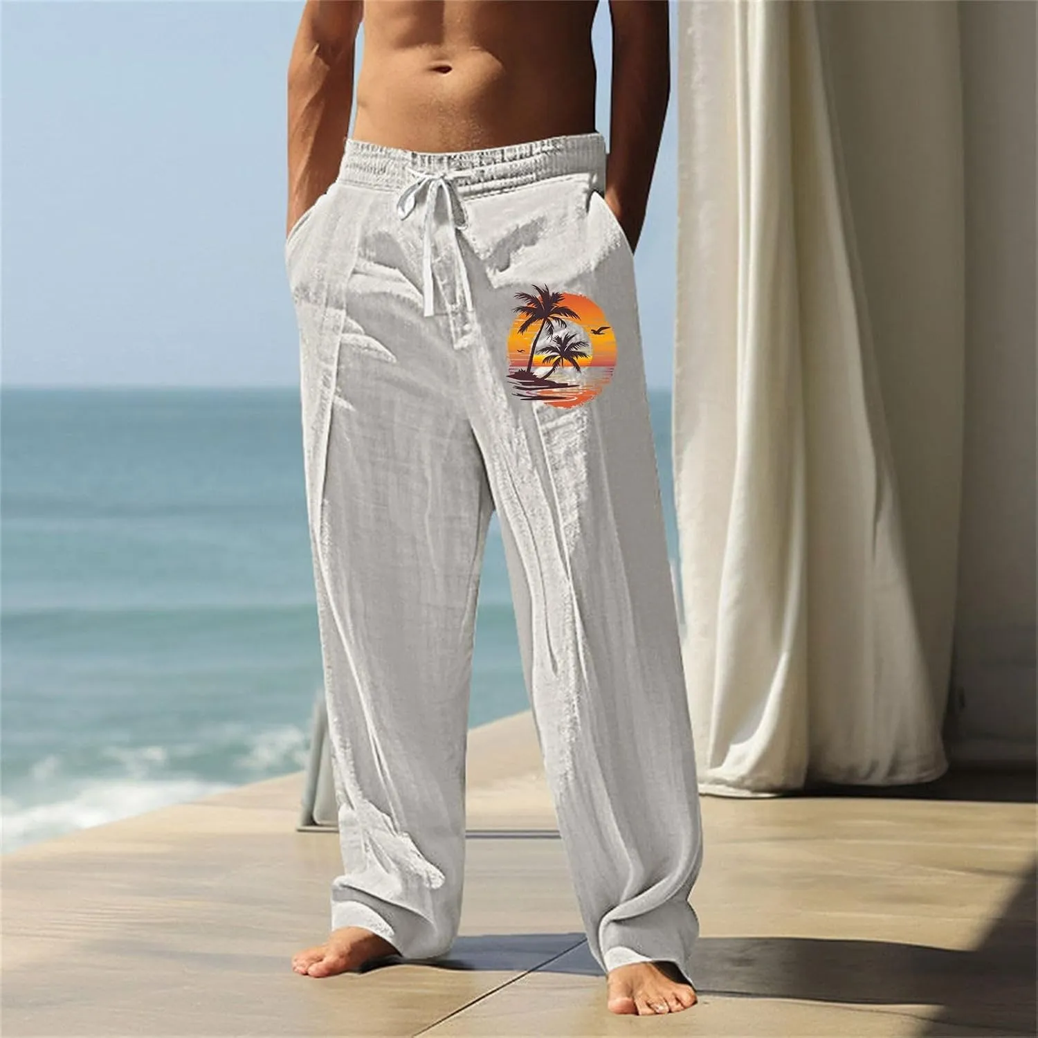 ZYXTIM Holiday Casual Trousers for Men Funny Pattern Hawaiian Sport Yoga Pant Fashion Lounge Summer Beach Bottoms with Pocket