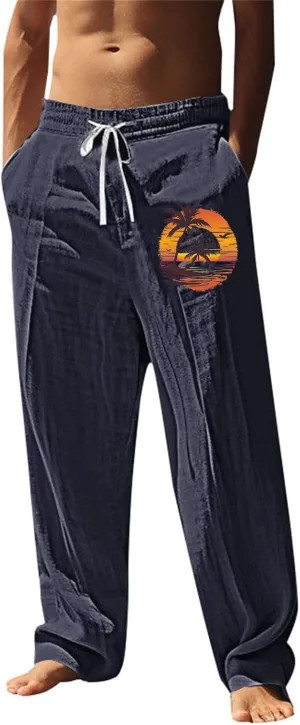 ZYXTIM Holiday Casual Trousers for Men Funny Pattern Hawaiian Sport Yoga Pant Fashion Lounge Summer Beach Bottoms with Pocket