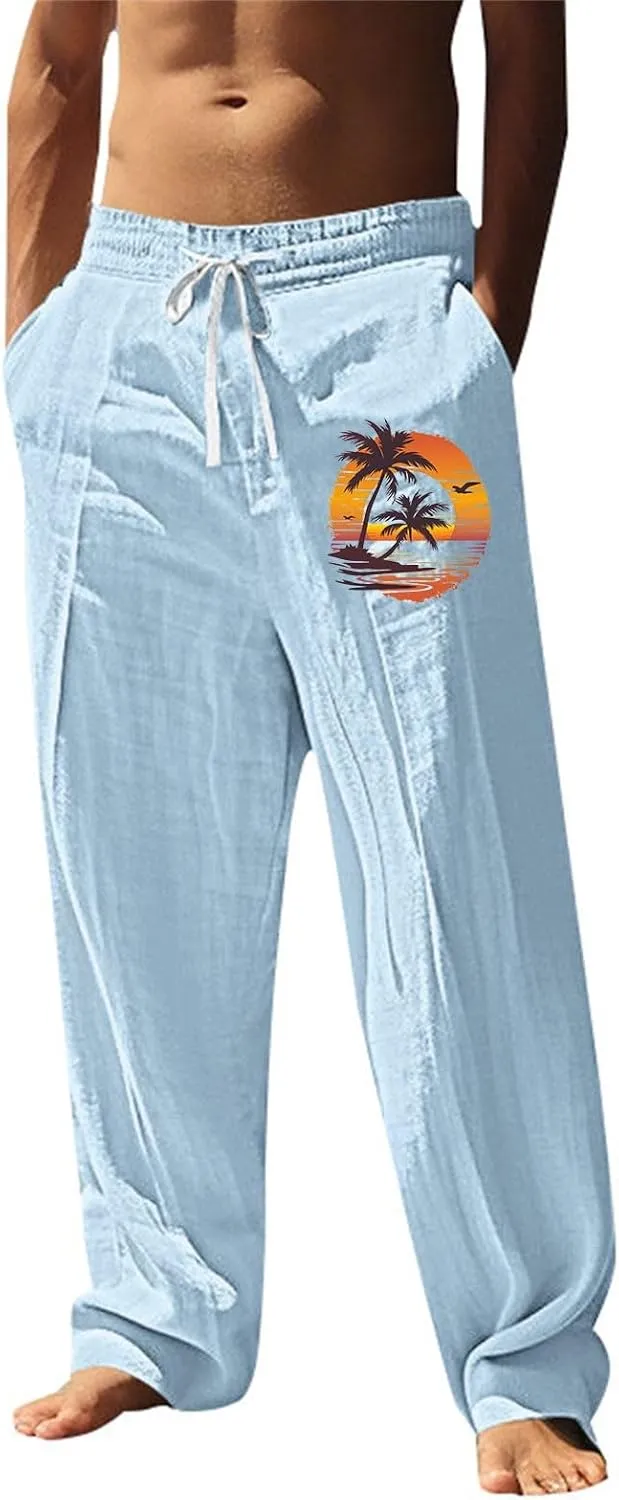 ZYXTIM Holiday Casual Trousers for Men Funny Pattern Hawaiian Sport Yoga Pant Fashion Lounge Summer Beach Bottoms with Pocket