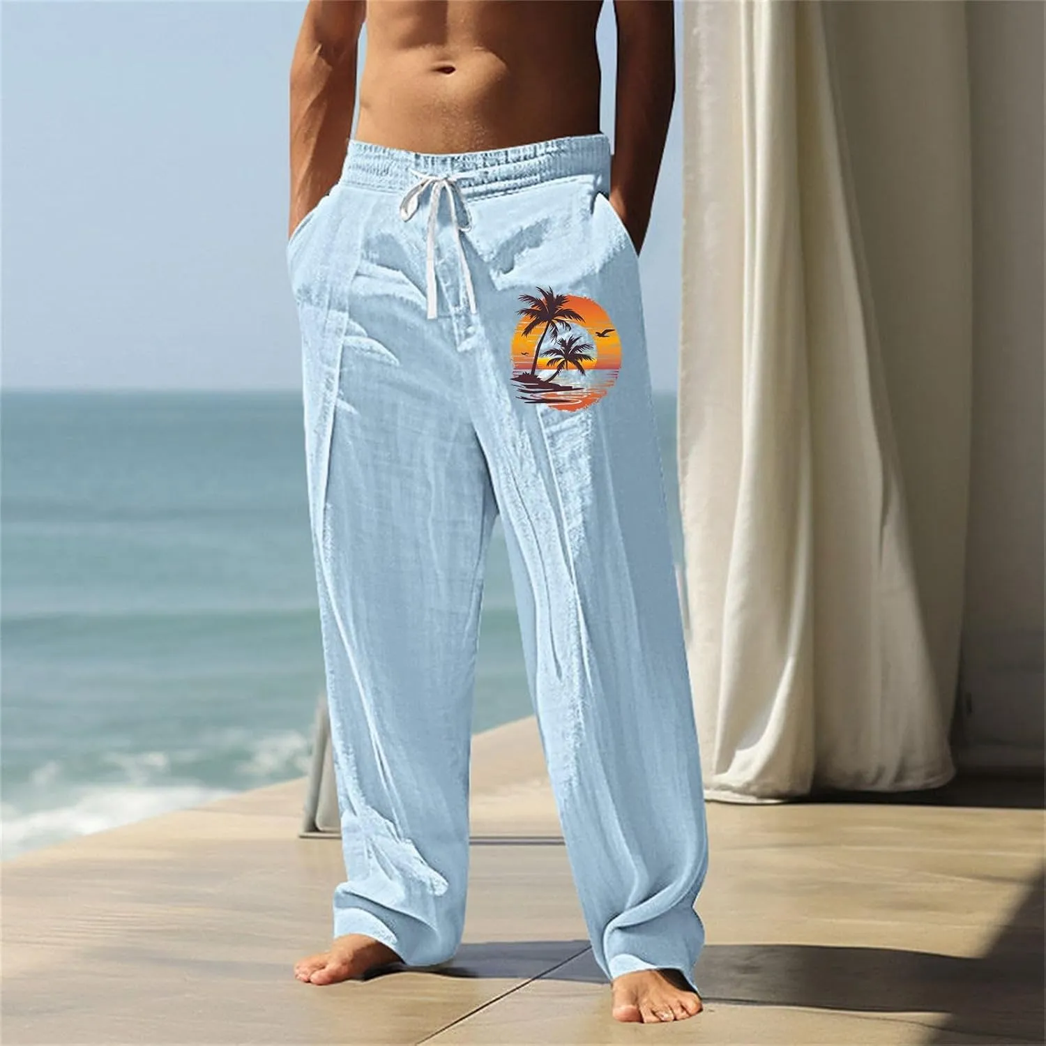 ZYXTIM Holiday Casual Trousers for Men Funny Pattern Hawaiian Sport Yoga Pant Fashion Lounge Summer Beach Bottoms with Pocket