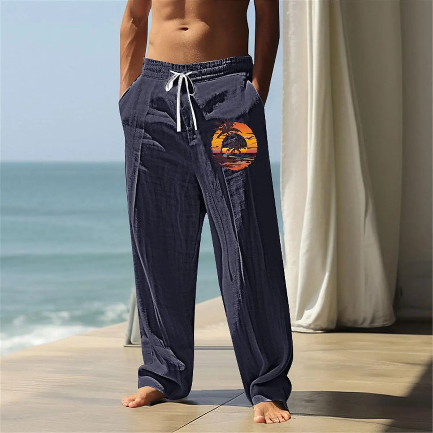 ZYXTIM Holiday Casual Trousers for Men Funny Pattern Hawaiian Sport Yoga Pant Fashion Lounge Summer Beach Bottoms with Pocket