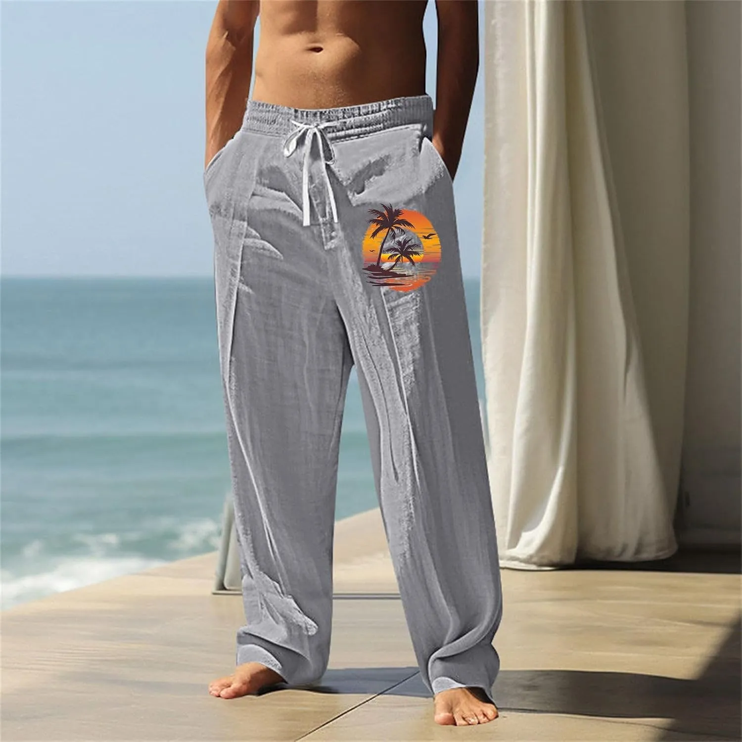 ZYXTIM Holiday Casual Trousers for Men Funny Pattern Hawaiian Sport Yoga Pant Fashion Lounge Summer Beach Bottoms with Pocket