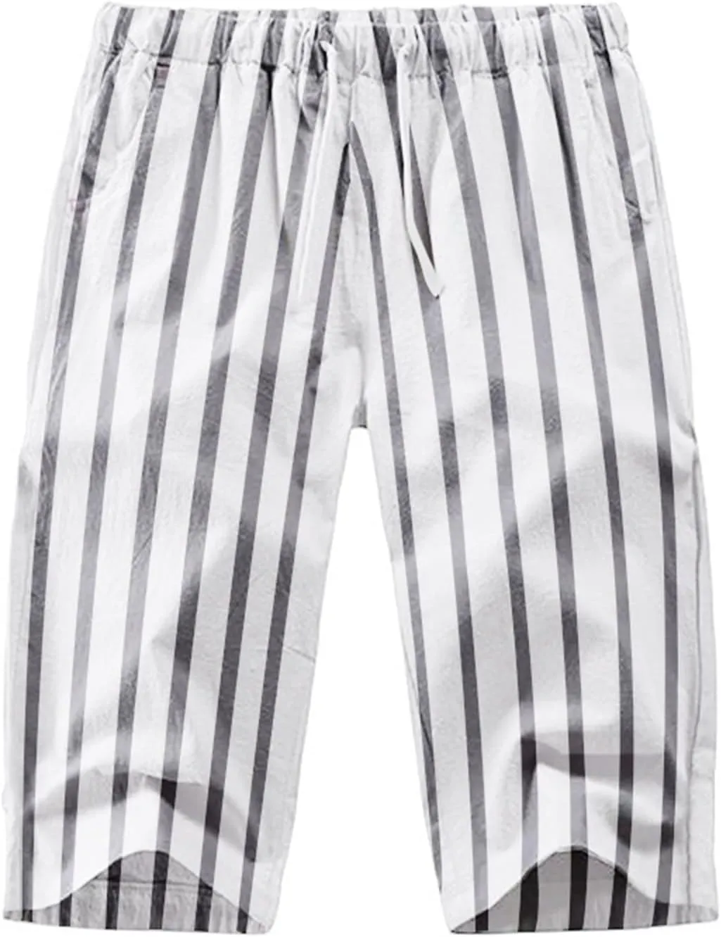 ZYXTIM Men 3/4 Linen Cotton Capri Pants Elastic Waist Casual Loose Baggy Harem Trousers 3/4 Length Summer Shorts Big&Tall