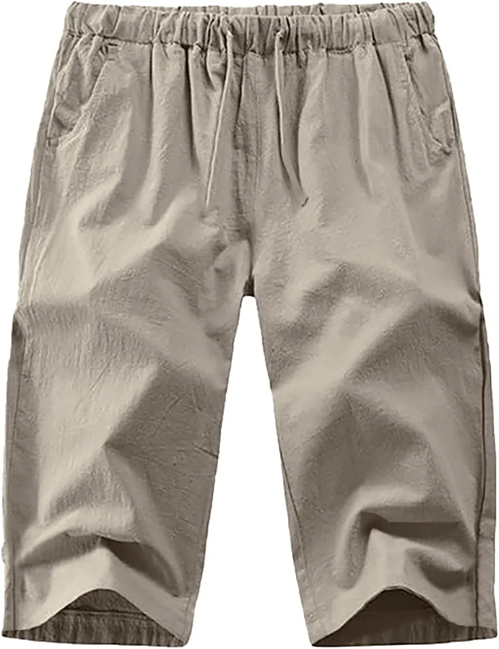 ZYXTIM Men 3/4 Linen Cotton Capri Pants Elastic Waist Casual Loose Baggy Harem Trousers 3/4 Length Summer Shorts Big&Tall