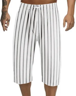 ZYXTIM Men 3/4 Linen Cotton Capri Pants Elastic Waist Casual Loose Baggy Harem Trousers 3/4 Length Summer Shorts Big&Tall