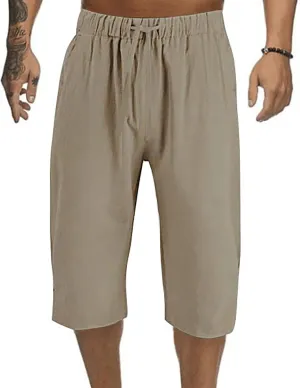 ZYXTIM Men 3/4 Linen Cotton Capri Pants Elastic Waist Casual Loose Baggy Harem Trousers 3/4 Length Summer Shorts Big&Tall