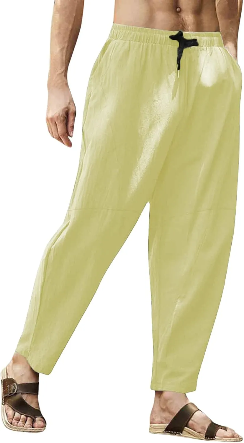 ZYXTIM Men's Casual Harem Pants Plus Size Elastic Waist Tapered Leg Plain Loose Summer Beach Trousers Low Rise Hippie Bottoms