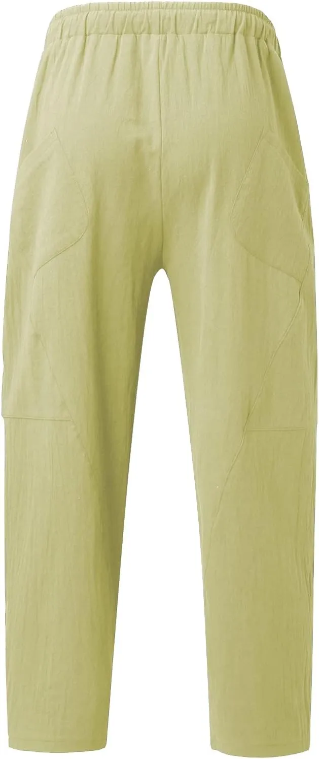 ZYXTIM Men's Casual Harem Pants Plus Size Elastic Waist Tapered Leg Plain Loose Summer Beach Trousers Low Rise Hippie Bottoms