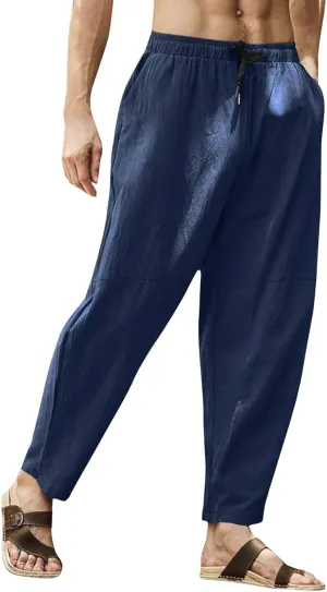 ZYXTIM Men's Casual Harem Pants Plus Size Elastic Waist Tapered Leg Plain Loose Summer Beach Trousers Low Rise Hippie Bottoms