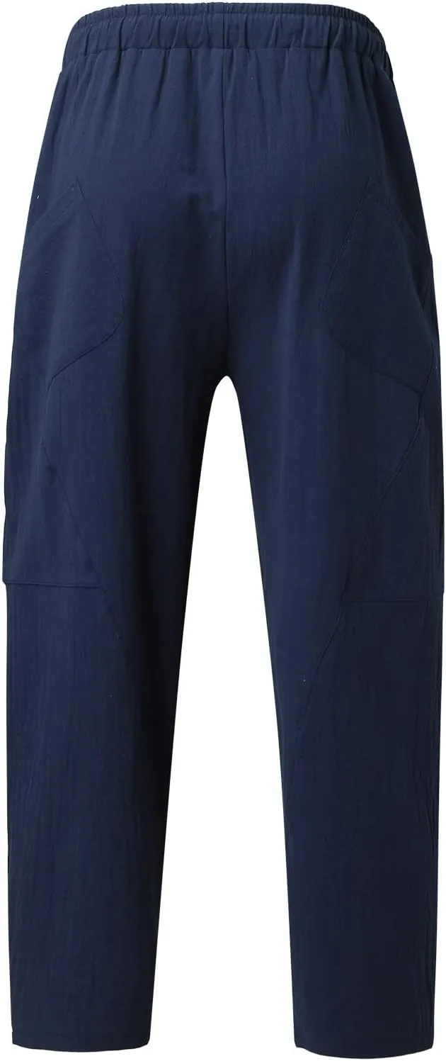ZYXTIM Men's Casual Harem Pants Plus Size Elastic Waist Tapered Leg Plain Loose Summer Beach Trousers Low Rise Hippie Bottoms