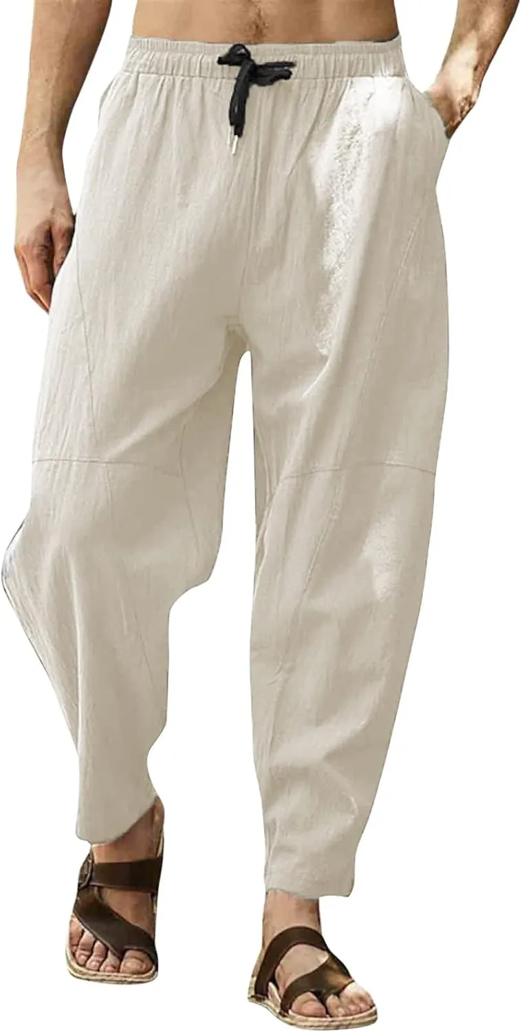 ZYXTIM Men's Casual Harem Pants Plus Size Elastic Waist Tapered Leg Plain Loose Summer Beach Trousers Low Rise Hippie Bottoms