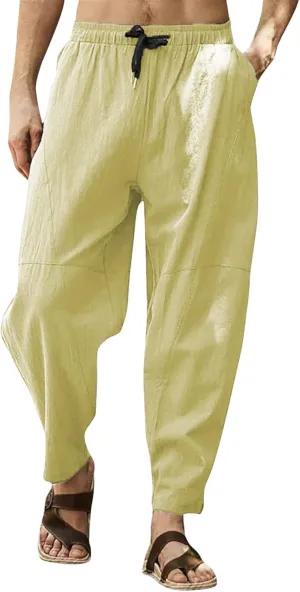 ZYXTIM Men's Casual Harem Pants Plus Size Elastic Waist Tapered Leg Plain Loose Summer Beach Trousers Low Rise Hippie Bottoms
