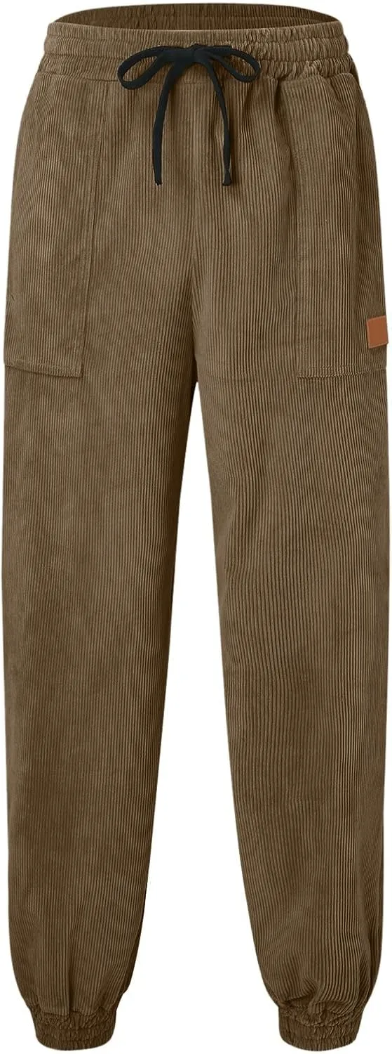 ZYXTIM Men's Corduroy Sweatpants with Pockets Drawstring Fashion Casual Cargo Trousers Plus Size Elastic Waist Going Out Pant