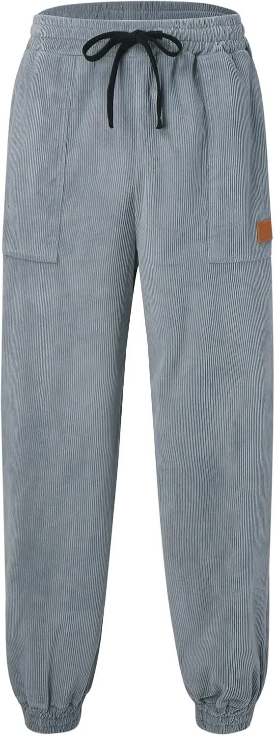 ZYXTIM Men's Corduroy Sweatpants with Pockets Drawstring Fashion Casual Cargo Trousers Plus Size Elastic Waist Going Out Pant