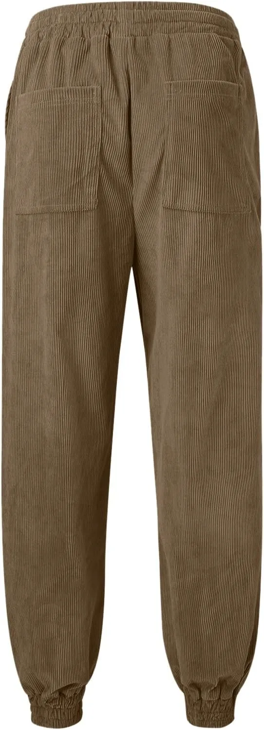 ZYXTIM Men's Corduroy Sweatpants with Pockets Drawstring Fashion Casual Cargo Trousers Plus Size Elastic Waist Going Out Pant