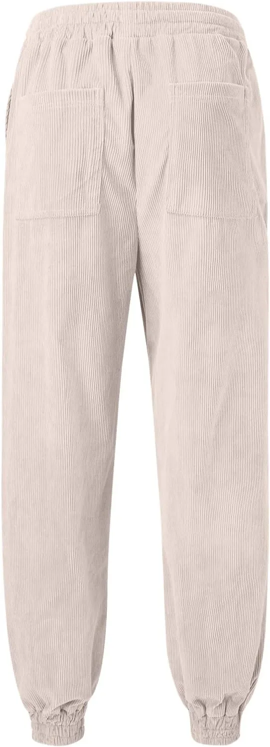ZYXTIM Men's Corduroy Sweatpants with Pockets Drawstring Fashion Casual Cargo Trousers Plus Size Elastic Waist Going Out Pant